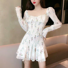 Load image into Gallery viewer, Spring Floral Dress Women Elegant Kawaii Print Chiffon Party Mini Dress Female Sexy French Casual Bandage Korean Dress 2021 New