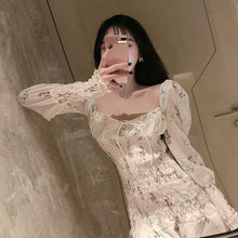 Load image into Gallery viewer, Spring Floral Dress Women Elegant Kawaii Print Chiffon Party Mini Dress Female Sexy French Casual Bandage Korean Dress 2021 New