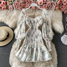 Load image into Gallery viewer, Spring Floral Dress Women Elegant Kawaii Print Chiffon Party Mini Dress Female Sexy French Casual Bandage Korean Dress 2021 New