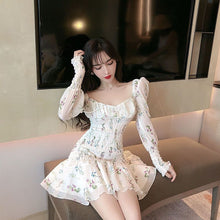 Load image into Gallery viewer, Spring Floral Dress Women Elegant Kawaii Print Chiffon Party Mini Dress Female Sexy French Casual Bandage Korean Dress 2021 New