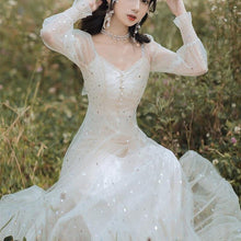 Load image into Gallery viewer, Spring French Fairy Dress Women Elegant Patchwork Sequin Party Dress Female V-neck Sweet Kawaii Korean Dress Women 2021 New