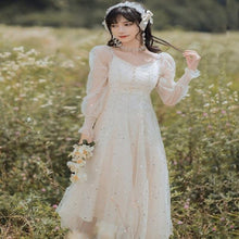 Load image into Gallery viewer, Spring French Fairy Dress Women Elegant Patchwork Sequin Party Dress Female V-neck Sweet Kawaii Korean Dress Women 2021 New