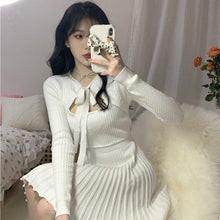 Load image into Gallery viewer, Spring Kawaii Sweater Dress Women Elegant Patchwork Sexy Knitted Dress Female Japanese Sweet Designer Korean Dress Women 2021