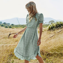 Load image into Gallery viewer, Spring Ladies New Ruffles Dot Print Dress Women Casual O Neck High Waist Lace Up Dress For Women 2021 Fashion Summer Dress