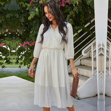 Load image into Gallery viewer, Spring New Chiffon Dress Women Casual Solid Color  V Neck Three Quarter Sleeve High Waist Dress For Women 2021 Summer Dress