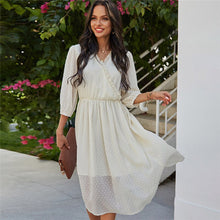 Load image into Gallery viewer, Spring New Chiffon Dress Women Casual Solid Color  V Neck Three Quarter Sleeve High Waist Dress For Women 2021 Summer Dress