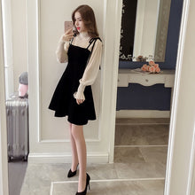 Load image into Gallery viewer, Spring New Elegant Two Piece Dress for Women Women Winter Korean A-Line O-Neck Tops and Black Sundress Streetwear Dress Vestidos