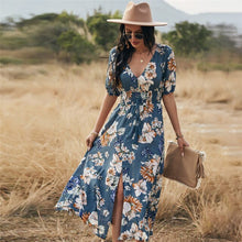 Load image into Gallery viewer, Spring New Long Floral Dress Women 2021 Sexy V Neck Slim High Waist Bandage Summer Dress Ladies A Line Print Maxi Dresses