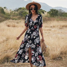 Load image into Gallery viewer, Spring New Long Floral Dress Women 2021 Sexy V Neck Slim High Waist Bandage Summer Dress Ladies A Line Print Maxi Dresses