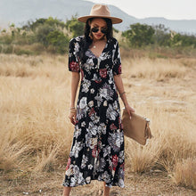 Load image into Gallery viewer, Spring New Long Floral Dress Women 2021 Sexy V Neck Slim High Waist Bandage Summer Dress Ladies A Line Print Maxi Dresses