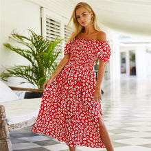 Load image into Gallery viewer, Spring New Off The Shoulder Dress Women Casual Slim High Waist Print Dress For Women 2021 Sexy Slash Neck Summer Dress