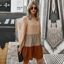 Load image into Gallery viewer, Spring New Patchwork Dress Women Casual Full Sleeve O Neck Button Simple Dress For Women 2021 Summer Dress