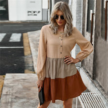 Load image into Gallery viewer, Spring New Patchwork Dress Women Casual Full Sleeve O Neck Button Simple Dress For Women 2021 Summer Dress