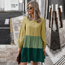 Load image into Gallery viewer, Spring New Patchwork Dress Women Casual Full Sleeve O Neck Button Simple Dress For Women 2021 Summer Dress