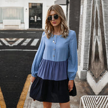 Load image into Gallery viewer, Spring New Patchwork Dress Women Casual Full Sleeve O Neck Button Simple Dress For Women 2021 Summer Dress