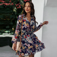 Load image into Gallery viewer, Spring New Print Dress Women Casual Full Sleeve Lace Up High Waist Floral Dress For Women 2021 Summer Chiffon Dress