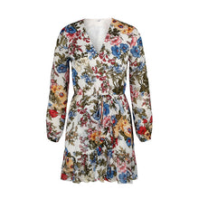 Load image into Gallery viewer, Spring New Print Dress Women Casual Full Sleeve Lace Up High Waist Floral Dress For Women 2021 Summer Chiffon Dress