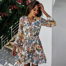 Load image into Gallery viewer, Spring New Print Dress Women Casual Full Sleeve Lace Up High Waist Floral Dress For Women 2021 Summer Chiffon Dress