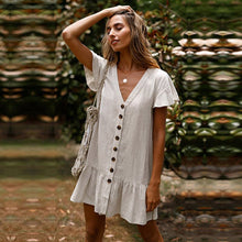 Load image into Gallery viewer, Spring New Ruffles Mini Dress Women Casual Solid Color V Neck Elegant Full Sleeve Button Dress For Women 2021 Summer Dress