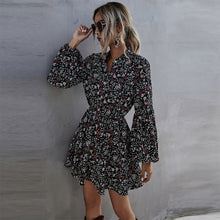 Load image into Gallery viewer, Spring New Short Print Dress Women Casual Lantern Sleeve Ruffles High Waist Floral Dress For Women 2021 Summer Dress