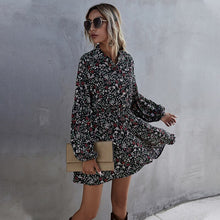 Load image into Gallery viewer, Spring New Short Print Dress Women Casual Lantern Sleeve Ruffles High Waist Floral Dress For Women 2021 Summer Dress