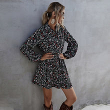 Load image into Gallery viewer, Spring New Short Print Dress Women Casual Lantern Sleeve Ruffles High Waist Floral Dress For Women 2021 Summer Dress