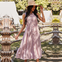 Load image into Gallery viewer, Spring New Sleeveless Dress Women Casual Solid Color Lace Up High Waist Button Dress For Women 2021 Holiday Style Summer Dress