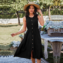 Load image into Gallery viewer, Spring New Sleeveless Dress Women Casual Solid Color Lace Up High Waist Button Dress For Women 2021 Holiday Style Summer Dress