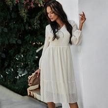 Load image into Gallery viewer, Spring New Sweet Solid Dress Women Casual V Neck Lantern Sleeve High Waist Dress For Women 2021 Summer Chiffon Dress