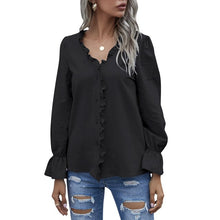 Load image into Gallery viewer, Spring New Womens Tops And Blouses Fashion Ruffle V Neck Long Sleeve Autumn Shirt Casual Slim Chic Tops Feminine