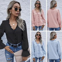 Load image into Gallery viewer, Spring New Womens Tops And Blouses Fashion Ruffle V Neck Long Sleeve Autumn Shirt Casual Slim Chic Tops Feminine