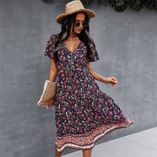 Load image into Gallery viewer, Spring Print Dress Women Casual Short Sleeve V Neck  High Waist Dress For Woman 2021 New Bohemian Summer Dress