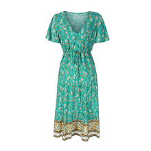 Load image into Gallery viewer, Spring Print Dress Women Casual Short Sleeve V Neck  High Waist Dress For Woman 2021 New Bohemian Summer Dress