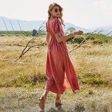 Load image into Gallery viewer, Spring Puff Sleeve Long Dress Women Solid Color Ruffles Button High Waist O Neck Elegant Dress For Women 2021 New Casual