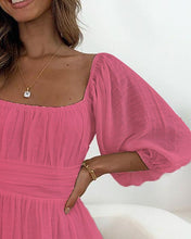 Load image into Gallery viewer, Spring Summer Elegant Lady Dress Sexy Retro Square Collar Lantern Sleeve Party Dress Women Casual Ruffle Cotton Hemp Loose Dress