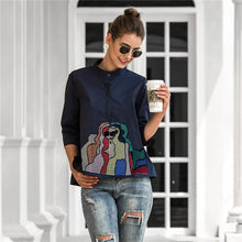 Load image into Gallery viewer, Spring Summer Embroidery Print Blouses Women Casual Three Quarter Sleeve Fashion Blouse Shirt Top For Women 2021 New