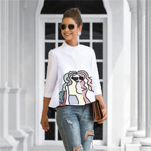 Load image into Gallery viewer, Spring Summer Embroidery Print Blouses Women Casual Three Quarter Sleeve Fashion Blouse Shirt Top For Women 2021 New