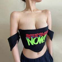 Load image into Gallery viewer, Spring Summer Ladies Sexy Raglan Sleeve Letter Print Tank Tops Women 2021 New Street Style Patchwork Spuer Short Shirts