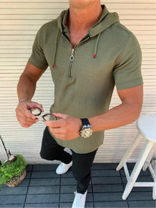 Spring Summer New Casual T-shirts With Hooded For Mens Solid Pullover Streetwear Fashion Slim Fit Short Sleeve Hoodies Tee Men