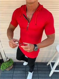 Spring Summer New Casual T-shirts With Hooded For Mens Solid Pullover Streetwear Fashion Slim Fit Short Sleeve Hoodies Tee Men
