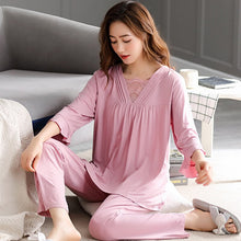 Load image into Gallery viewer, Spring Summer New Ladies Pajamas Set Soild Colour Full Modal Fresh Style Sleepwear Set Women Pullover Female Casual Homewear 3XL