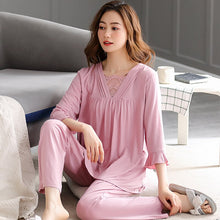 Load image into Gallery viewer, Spring Summer New Ladies Pajamas Set Soild Colour Full Modal Fresh Style Sleepwear Set Women Pullover Female Casual Homewear 3XL