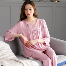 Load image into Gallery viewer, Spring Summer New Ladies Pajamas Set Soild Colour Full Modal Fresh Style Sleepwear Set Women Pullover Female Casual Homewear 3XL