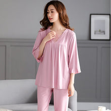 Load image into Gallery viewer, Spring Summer New Ladies Pajamas Set Soild Colour Full Modal Fresh Style Sleepwear Set Women Pullover Female Casual Homewear 3XL
