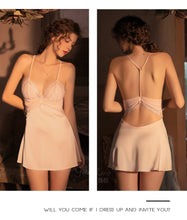 Load image into Gallery viewer, Spring/Summer New Women Sexy Lace Nightwear Set Thin Satin Sling Sleepwear V-neck Cross Trim Nightdress and Panty Soft Homewear