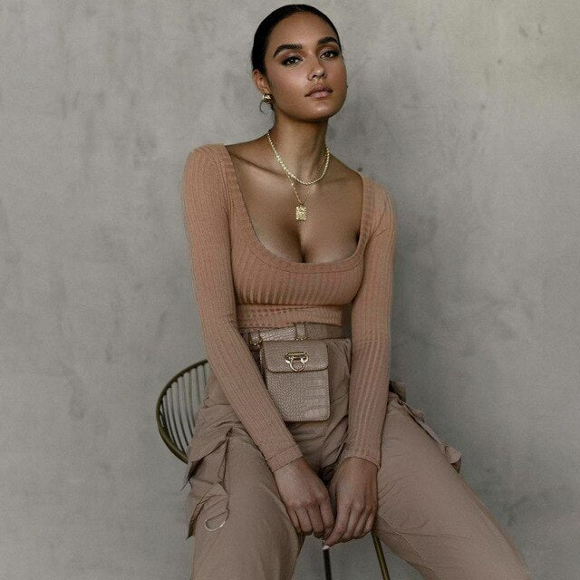 Spring Summer  Sexy Knitted Bodysuit For Women 2021 New Solid Full Sleeve Square Collar Skinny Bodysuits Tops