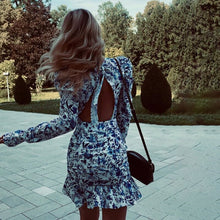 Load image into Gallery viewer, Spring Summer Sexy Short Floral Dress Women 2021 New Full Sleeve Backless Ruffles Mini Dress Ladies O Neck Print Hip Dresses