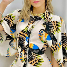 Load image into Gallery viewer, Spring Women&#39;s Flare Jumpsuit Female Casual Shirt Flared Sleeve Sweet Rompers Print Collar Animal Decoration New Style