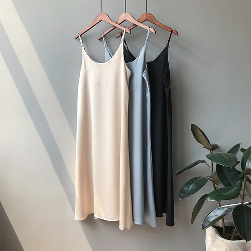 Spring summer 2022 Woman Tank Dress Casual Satin Sexy Camisole Elastic Female Home Beach Dresses v-neck camis sexy dress