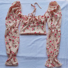 Load image into Gallery viewer, Square Collar Crop Tees Tops Women&#39;s Puff Sleeve Tanks Top  Blouse Fashion Retro Clothing Summer Blouses Female Shirts